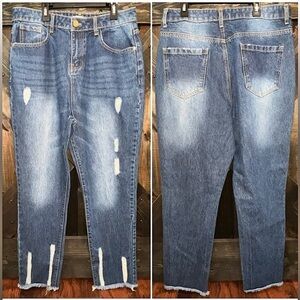 New Vintage Distressed Jeans 10 High Waist Ankle Fringe‎ Hem Skinny Denim Medium